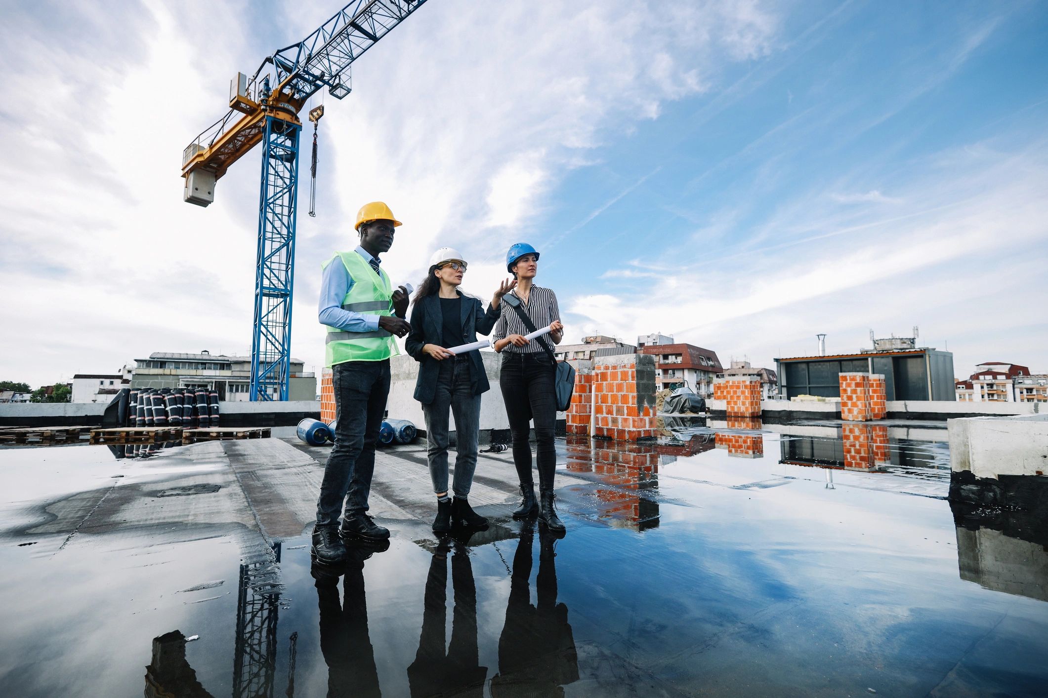 Project stakeholders meeting at a construction site