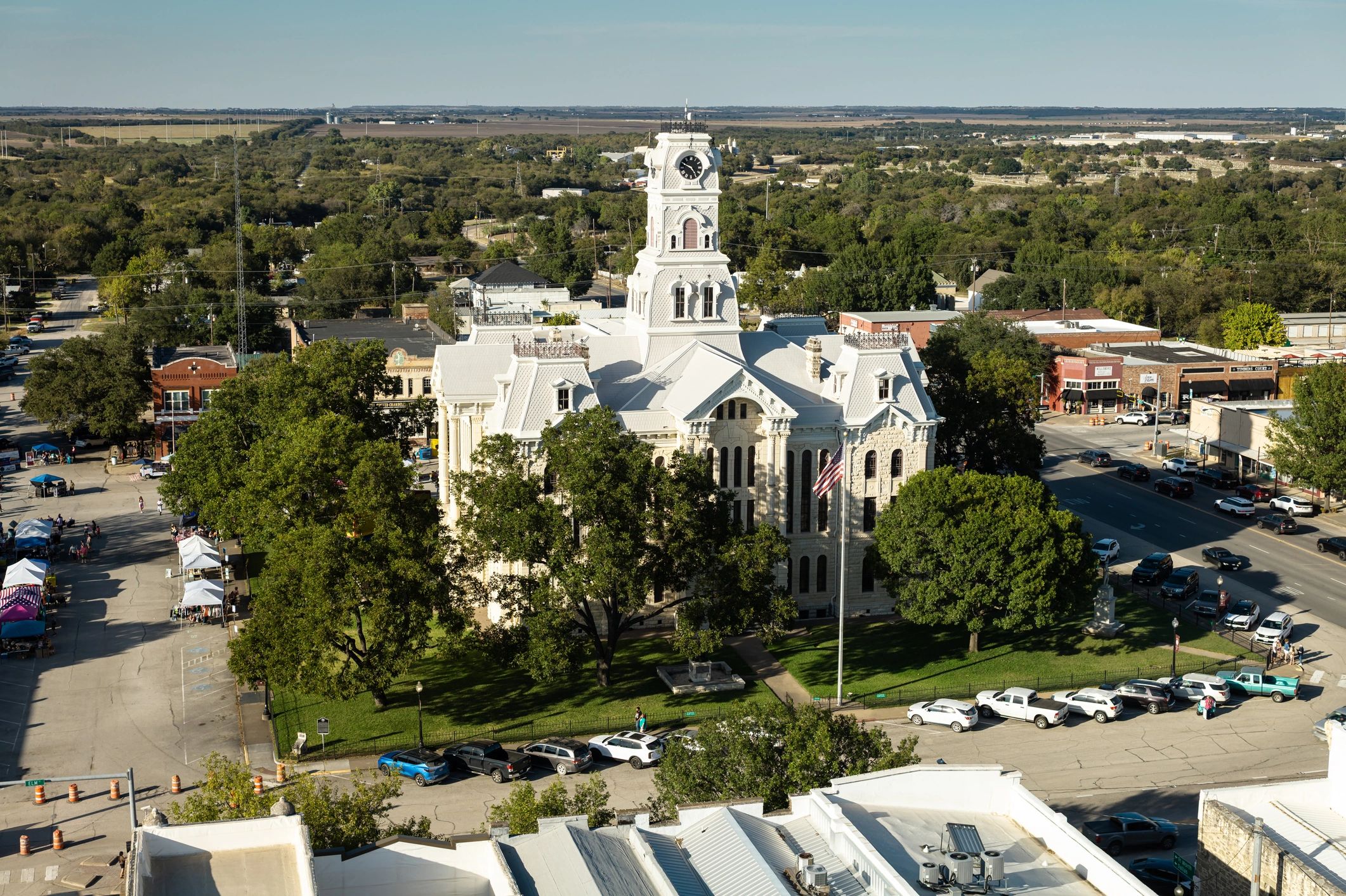Aerial view of a Texas civic building on a sunny day
